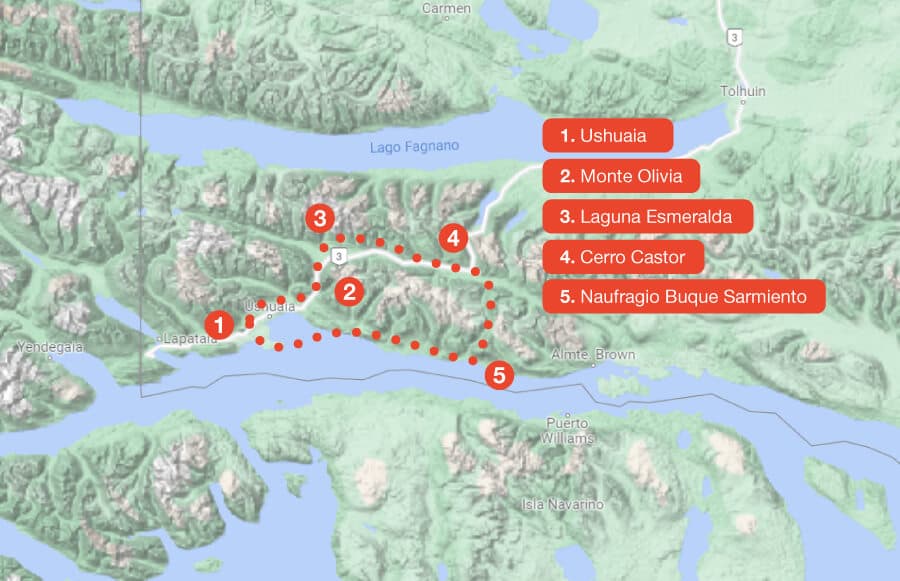 Original route map to the Sarmiento shipwreck